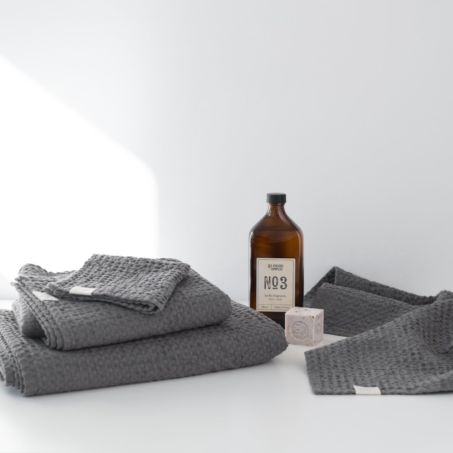 Honeycomb Waffle Towel Set (Dark Grey)