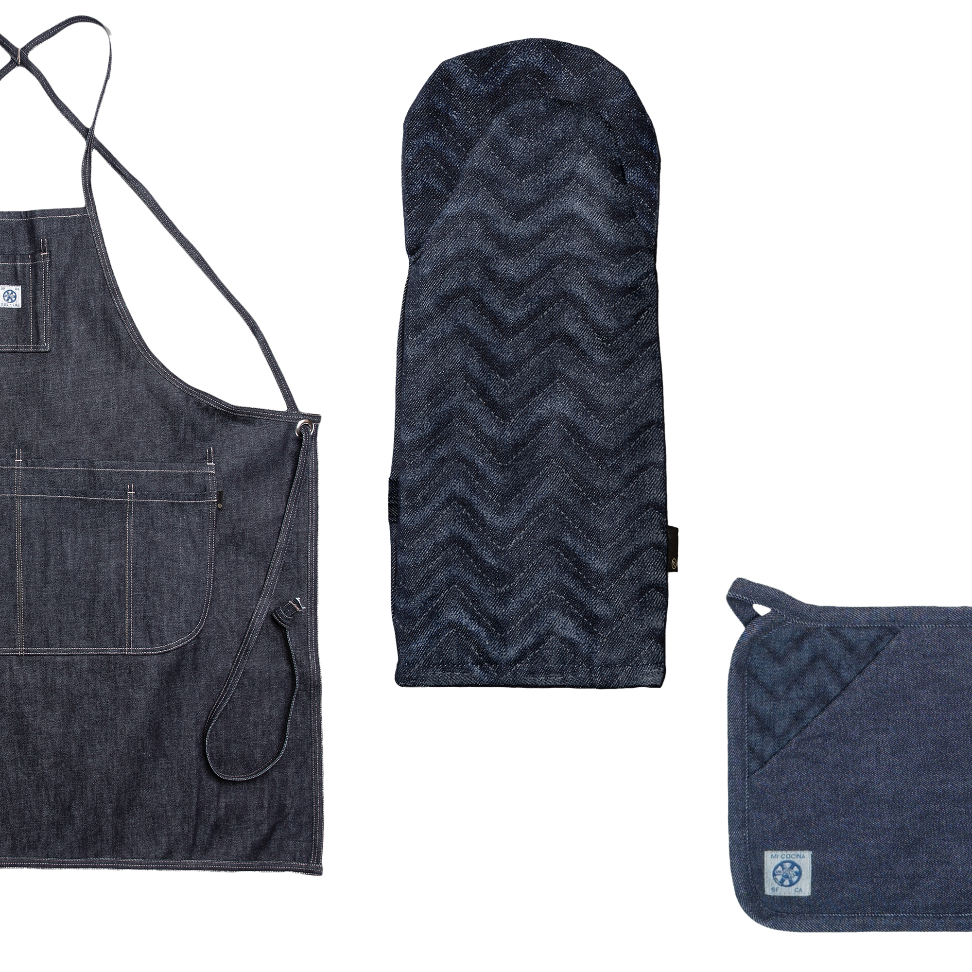 Classic Apron, Herringbone Oven Mitt and Herringbone Pot Holder Bundle