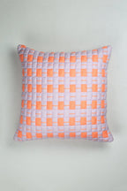 Sujani Quilted Pillow in Pastel Lilac and Neon Orange