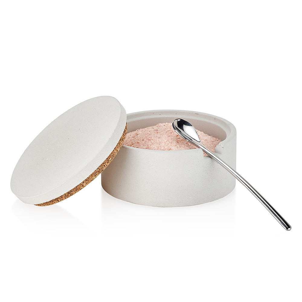 Concrete Salt Cellar with Spoon: White