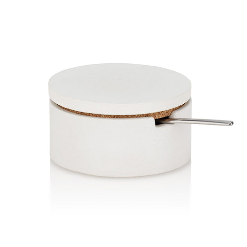 Concrete Salt Cellar with Spoon: White